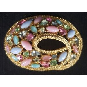 Vintage Arthur Pepper ART Multicolored with Uranium Glass Rhinestones Brooch